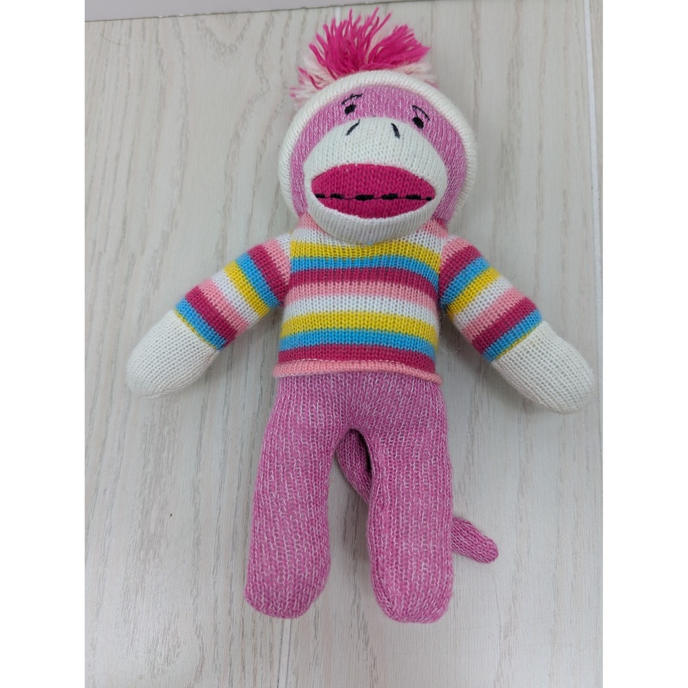 Dan Dee Sock Monkey Plush Pink Multi Good Striped Knit‎ Stuffed Toy